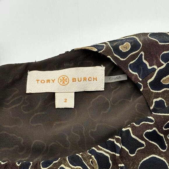 Tory Burch Tanya Women's Size 2 Brown Silk Abstract Leopard Sleeveless Blouse - Picture 6 of 13